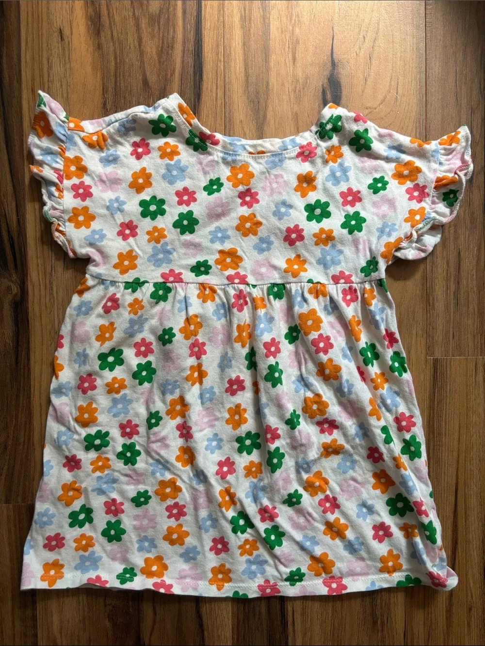 Old Navy White Floral Dress with Orange, Green, Pink & Light Blue Flowers